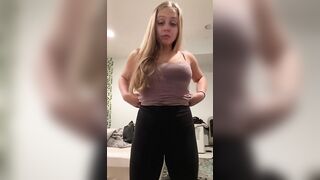 Cute blonde teen thot stripping and fingering her pussy
