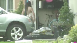 Neighbor girl washing car in tiny bikini