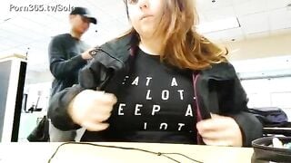 Busty teen taking off bra and flashing in school