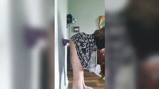 Little sister found dildo mounted at wall
