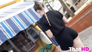 Blonde girl with sexy booty in tight shorts creepshot