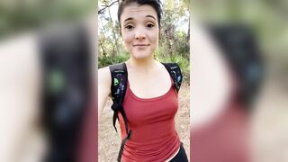 Thot showing tits and pussy while hiking