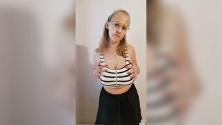 Busty nerd showing big tits