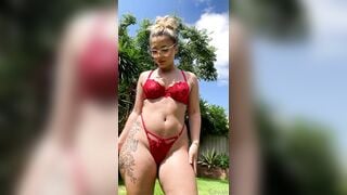 Lilith Cavaliere Backyard Red Underwear Big Oiled Ass Video