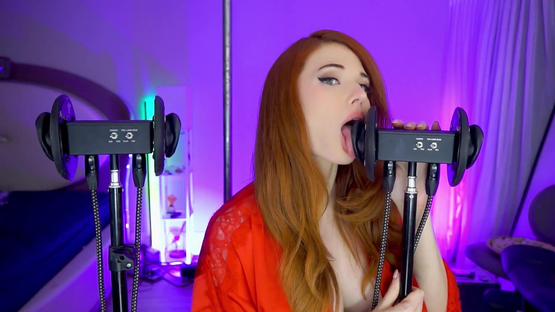 Amouranth NIGHT TIME ASMR Licking Kissing in my SILK ROBE