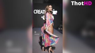 New York Fashion Week Show moments after the intruder ar the Creators Inc x Bossi Show. Brunette persian teen @IG : AraQueenBae walking cat walk NYFW at the Conrad Hotel Hilton Group in Tribeca wearing a rhinestone bikini paired with tiedye funky cover up