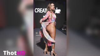 New York Fashion Week Show moments after the intruder ar the Creators Inc x Bossi Show. Brunette persian teen @IG : AraQueenBae walking cat walk NYFW at the Conrad Hotel Hilton Group in Tribeca wearing a rhinestone bikini paired with tiedye funky cover up
