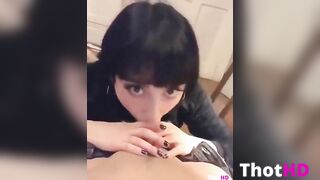 Goth college girl has fun sucking cock