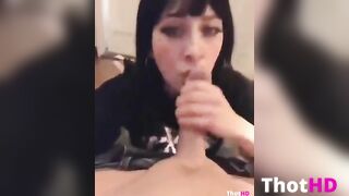 Goth college girl has fun sucking cock