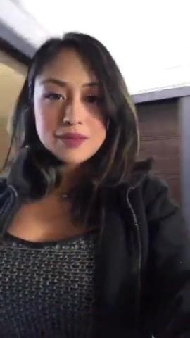 Asian teen flashes big titties in apartment hallway