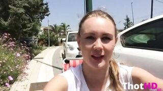 young babe gets naked & fucks herself in public