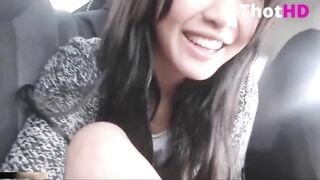Petite Asian teen fuck herself in car
