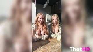 Twins flashing boobs in public