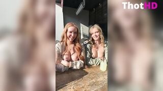 Twins flashing boobs in public
