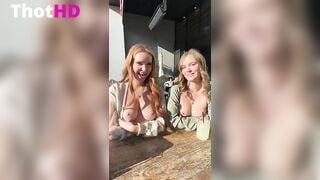 Twins flashing boobs in public