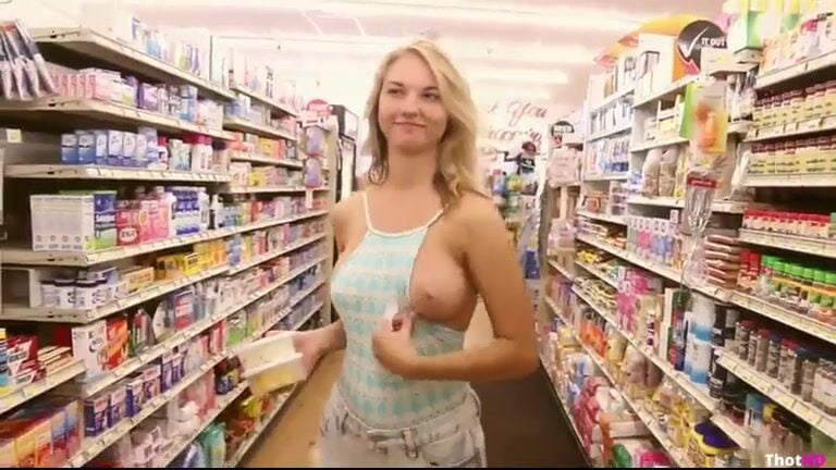 Super Cute Girl Public Flashing Titty in Store
