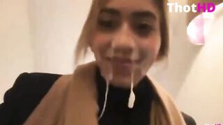 She Walks Down Hotel Hallway With Cum On Her Face