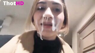 She Walks Down Hotel Hallway With Cum On Her Face