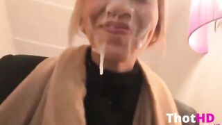 She Walks Down Hotel Hallway With Cum On Her Face