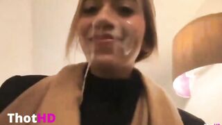 She Walks Down Hotel Hallway With Cum On Her Face