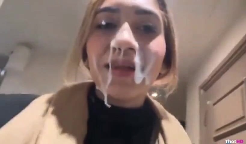 She Walks Down Hotel Hallway With Cum On Her Face