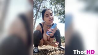 Hailey Rose Peeing on my dildo in the woods