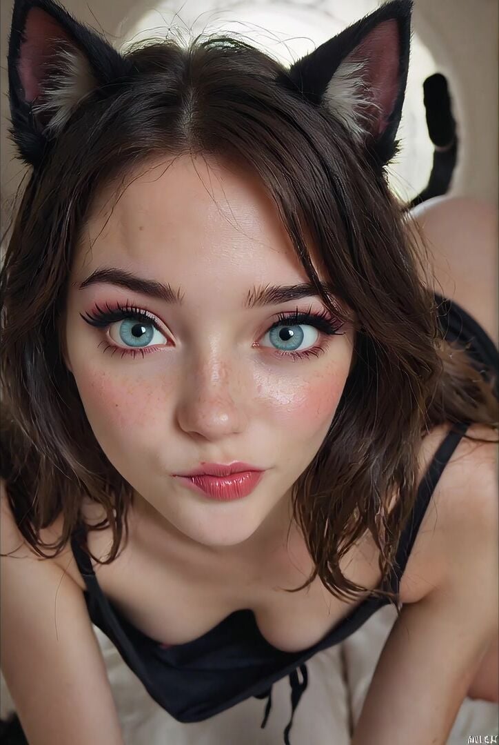 Cute Downblouse Cat Girl
