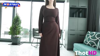 Comatozze Busty Babe in a Dress Shows Off Big Natural Tits and Takes a Cumshot