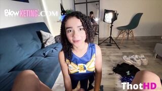 Blowketing Curly haired girl meets her friend and cant wait to fuck him