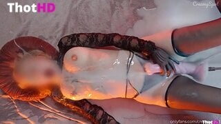 CreamySpot Cum covered girl moans and cums from huge loads of cum