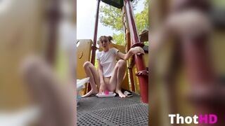 Teen Risky Rides Dildo In Public