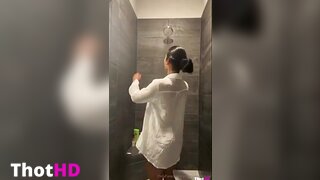 Virginia Sanhouse bathroom showering braless see-through Leaked OnlyFans