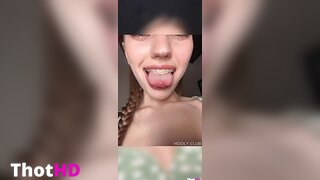 Hollybunny tongue out close-up saliva flat chest OnlyFans Leak