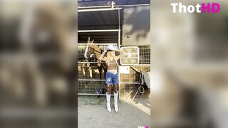 Haliey Welch denim shorts outdoor pantyhose knee boots OnlyFans