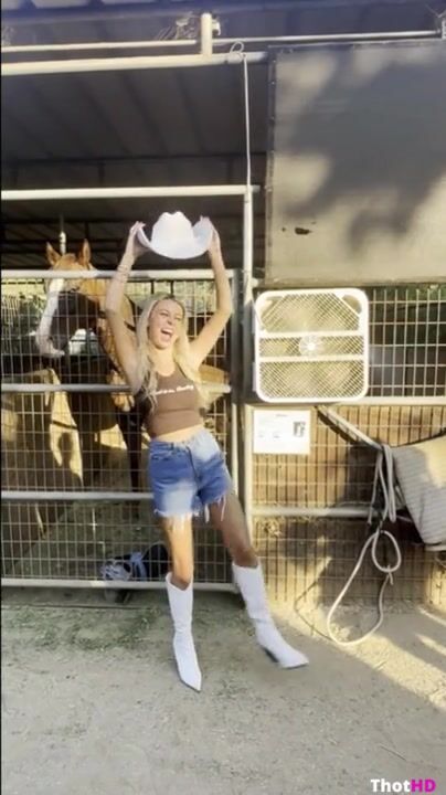 Haliey Welch denim shorts outdoor pantyhose knee boots OnlyFans