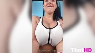 Angela White cleavage close-up Big Tits bent over OF