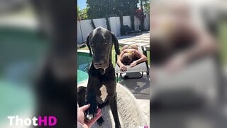 WettMelons bikini outdoor poolside tongue out OF