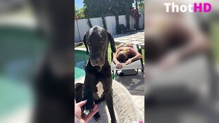 WettMelons bikini outdoor poolside tongue out OF