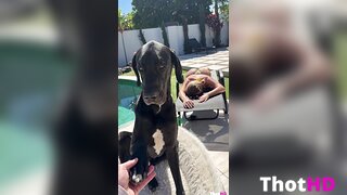 WettMelons bikini outdoor poolside tongue out OF