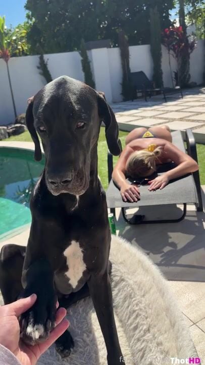 WettMelons bikini outdoor poolside tongue out OF