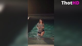 AthenaKami denim shorts wet poolside Big Tits Video