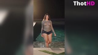 AthenaKami denim shorts wet poolside Big Tits Video