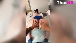 Jakara Mitchell denim shorts face down ass up pov on bed OnlyFans