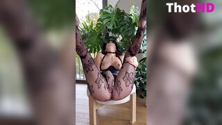 Layla Marlene Spread Legs in Fishnet Pantyhose OF