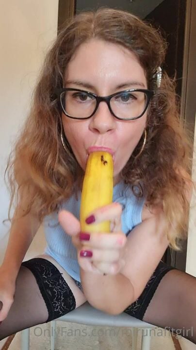mirunafitgirl fingering through panties, moaning and sucking a banana, non-nude