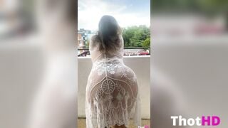 Bella Bodhi White See Thru Underwear On Balcony OF